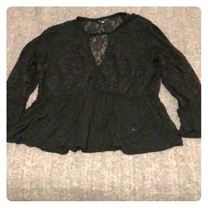 Black Lace Long Sleeve Top-Semi Used